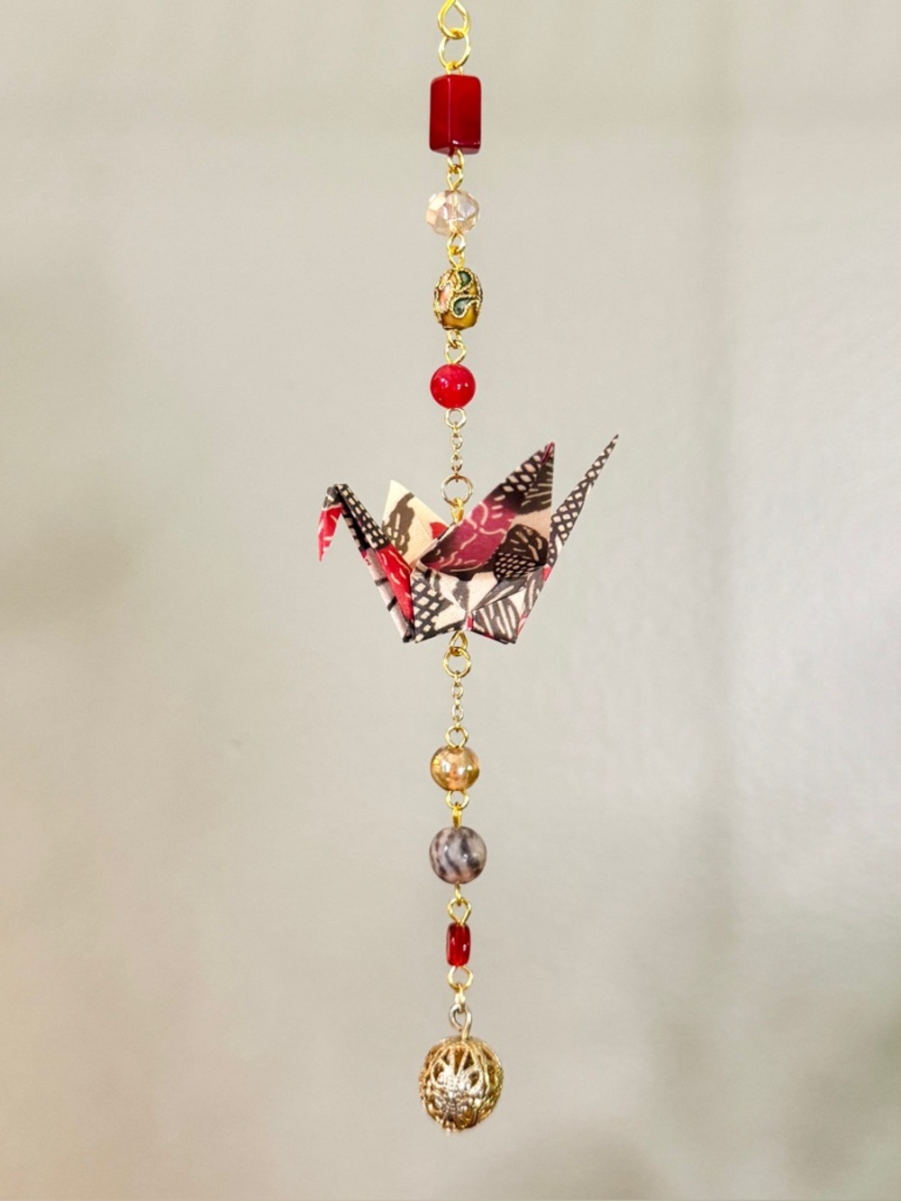 Origami Ornament #2500 - Small Crane with Repurposed Beads